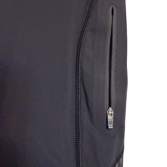 Lululemon Black Mesh Panel Crop Leggings High Rise Yoga Pants Side Zip Pocket - Picture 3 of 11